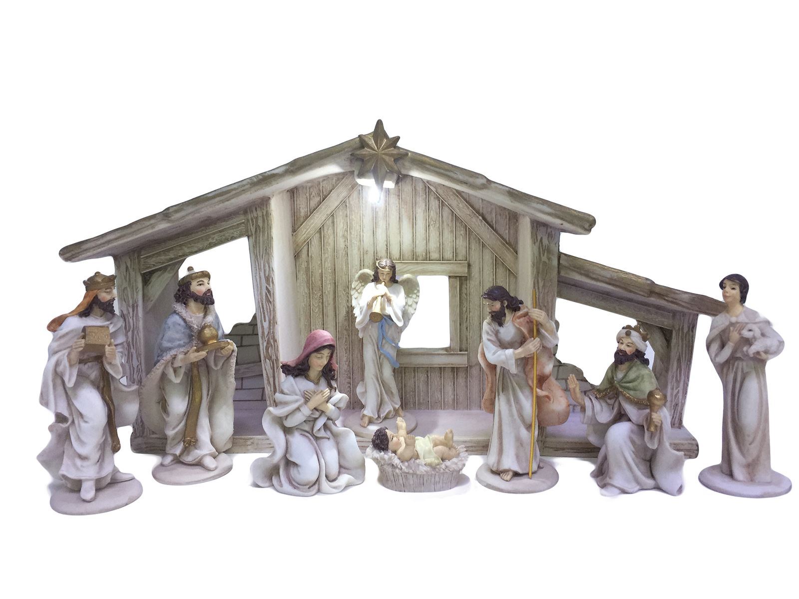 Nativity Set with LED Stable 9pc 80mm Stable 275 x 140mm Gatto