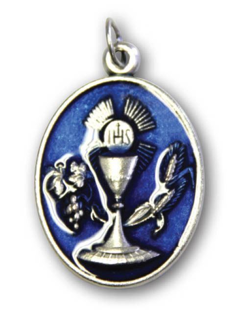 Communion Medal Oval Blue Enamel