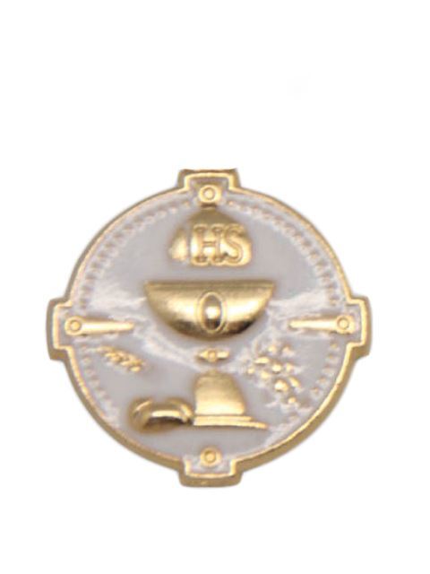 Communion Medal with pin - Enamel Gold