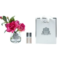 Megenta Tea Rose Bouquet Clear Tear Drop Glass