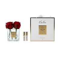 Four Rose Bud Red Perfumed Flower Square Vase