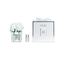 Four Rose Bud White Perfumed Flower Square Vase