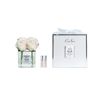Four Rose Bud Pink Blush Perfumed Flower Square Vase