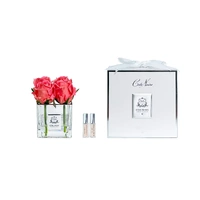Four Rose Bud Peach Perfumed Flower Square Vase
