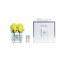 Four Rose Bud Yellow Perfumed Flower Square Vase