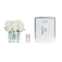 Nine Rose Bud Pink Blush Perfumed Flower Square Vase