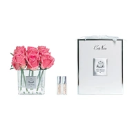 Nine Rose Bud Peach Perfumed Flower Square Vase