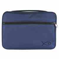 Bible Cover Deluxe with Fish Symbol Navy