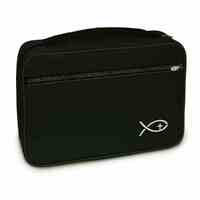 Bible Cover Black with Fish Symbol Large