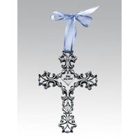 Baby Filigree Cross - Bless this Child Blue