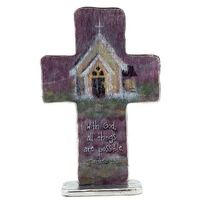 Painted Standing Cross - With God all Things are Possible