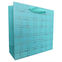 Gift Bag Large - Teal Silver Cross Hatch