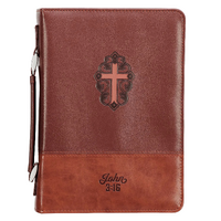 Bible Cover Brown Medium : Cross
