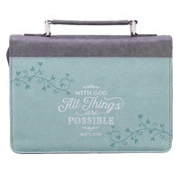 Bible Cover Large: With God All Things Teal (Matt 19:26)