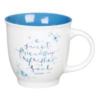 Ceramic Mug White With Blue Inside, Blue Flowers (414 ml)