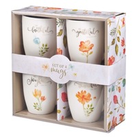Ceramic Mug Set: Floral, Faithful Grateful Thankful Joyful (Grateful Collection)