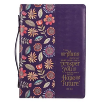 Bible Cover Medium : I Know the Plans Purple Floral