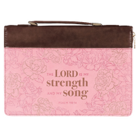 Bible Cover Large: The Lord is My Strength and My Song Pink/Brown