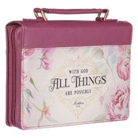 Bible Cover Large: With God All Things Are Possible Pink Roses