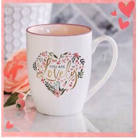 Ceramic Mug You Are Lovely, Floral Heart, Pale Pink Inside (355ml)