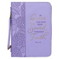 Bible Cover Large: By Grace You Have Been Saved Hydrangea Lilac Purple