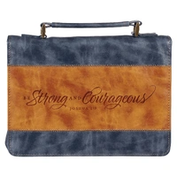 Bible Cover Brown Medium : Classic, Strong & Courageous, Josh. 1:9, Butterscotch and Navy