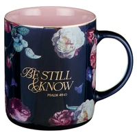 Ceramic Mug Be Still and Know Midnight Blue Floral (414 ml)