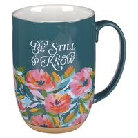Ceramic Mug : Be Still Exposed Clay Base Teal