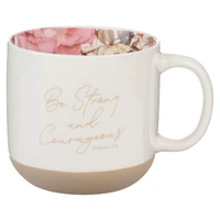 Ceramic Mug: White Floral Strong & Courageous Josh. 1:9
