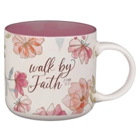 Ceramic Mug: Walk by Faith Pink Cosmos