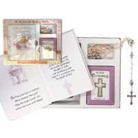 Christening Gift Set Girl - Rosary, Photo Frame & Baby Book