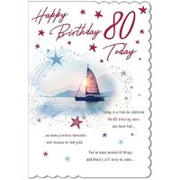 Card - 80th Birthday Male Yacht with Sunset