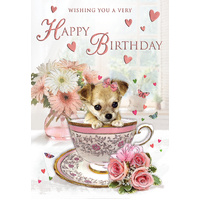 Card - Birthday Puppy in Teacup