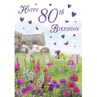 Card - 80th Birthday Cottage Scene