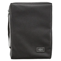 Bible Cover Black Polyester Canvas Medium : Fish Symbol
