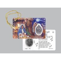 Nativity Prayer Card with Medal - Silent Night, Holy Night