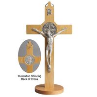 St Benedict Crucifix Standing Light Wood - 200 x 100mm