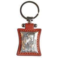Keyring Sterling Silver & Leather (Brown) - Holy Family
