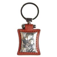 Keyring Sterling Silver & Leather (Brown) - St Anthony