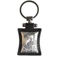Keyring Sterling Silver & Leather (Black) - Holy Family