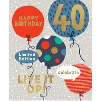 Card - 40th Birthday Male Balloons