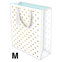 Gift Bag Medium - Gold Foil Dots on White