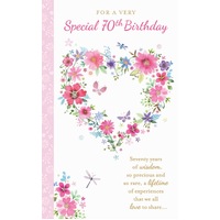 Card - Special 70 Birthday Floral Heart