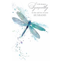 Card - With Deepest Sympathy Husband Dragonflies