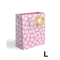 Gift Bag Large - White Daisy on Pink