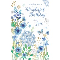Card - Wonderful Birthday Blue Flowers