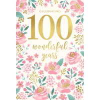 Card - 100th Birthday Pink Florals