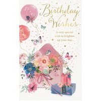 Card -Birthday Balloons and Flower