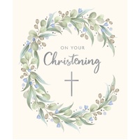 Card - On You Christening Wreath