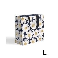 Gift Bag Large - White Poppies on Black